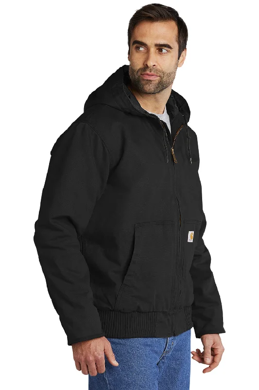 Carhartt Mens Active Washed Duck Full Zip Hooded Jacket - Black