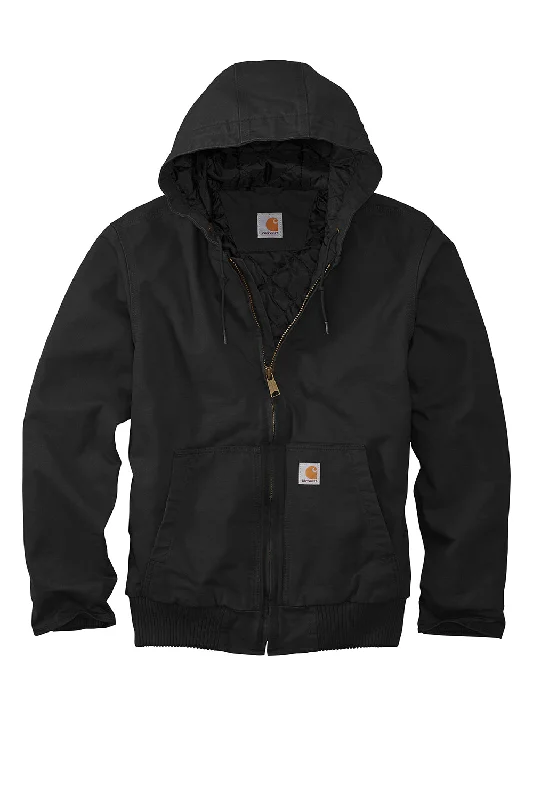 Carhartt Mens Active Washed Duck Full Zip Hooded Jacket - Black