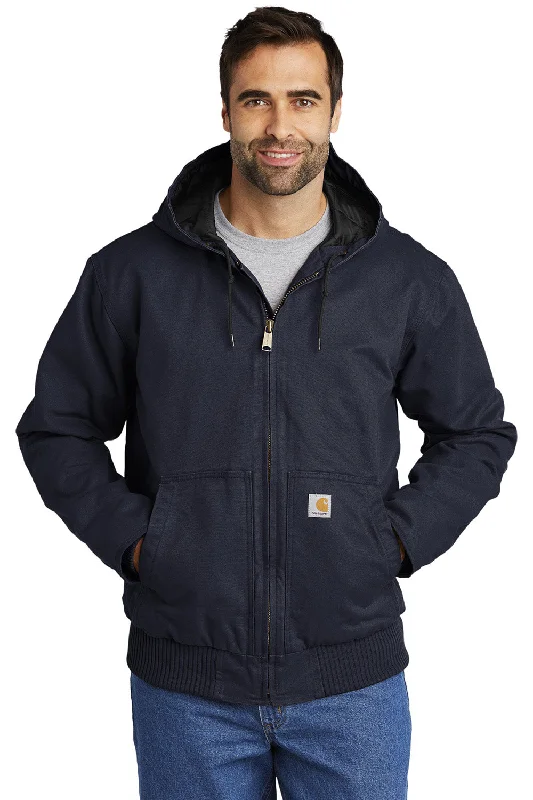 Carhartt Mens Active Washed Duck Full Zip Hooded Jacket - Navy Blue