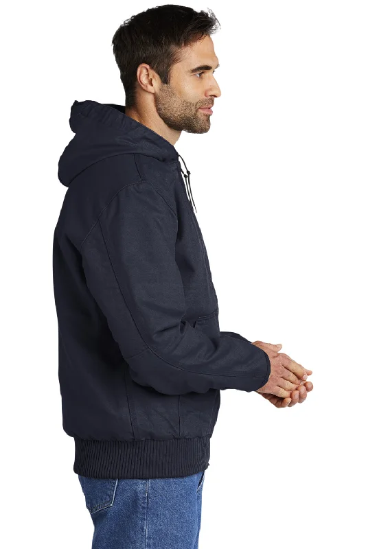 Carhartt Mens Active Washed Duck Full Zip Hooded Jacket - Navy Blue