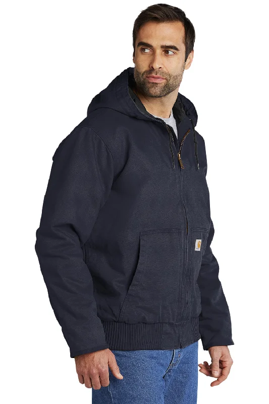 Carhartt Mens Active Washed Duck Full Zip Hooded Jacket - Navy Blue