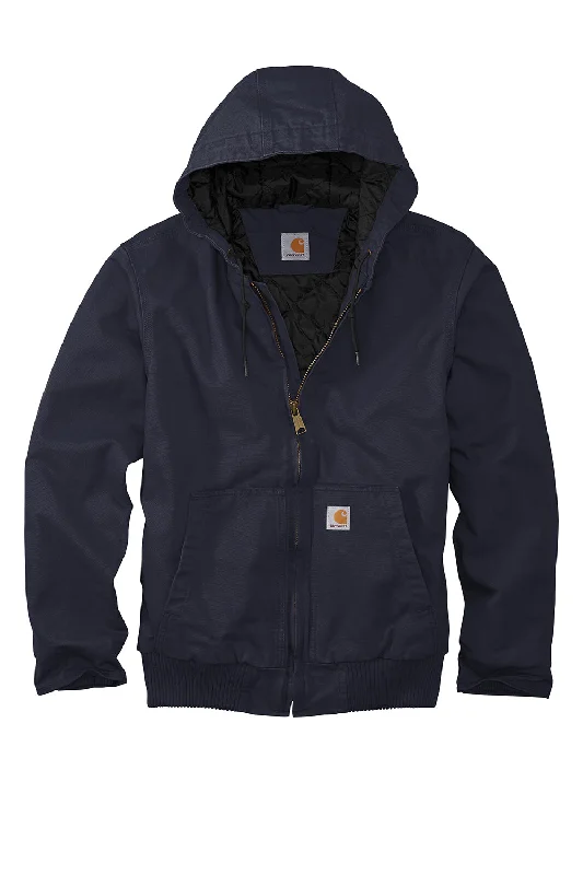 Carhartt Mens Active Washed Duck Full Zip Hooded Jacket - Navy Blue