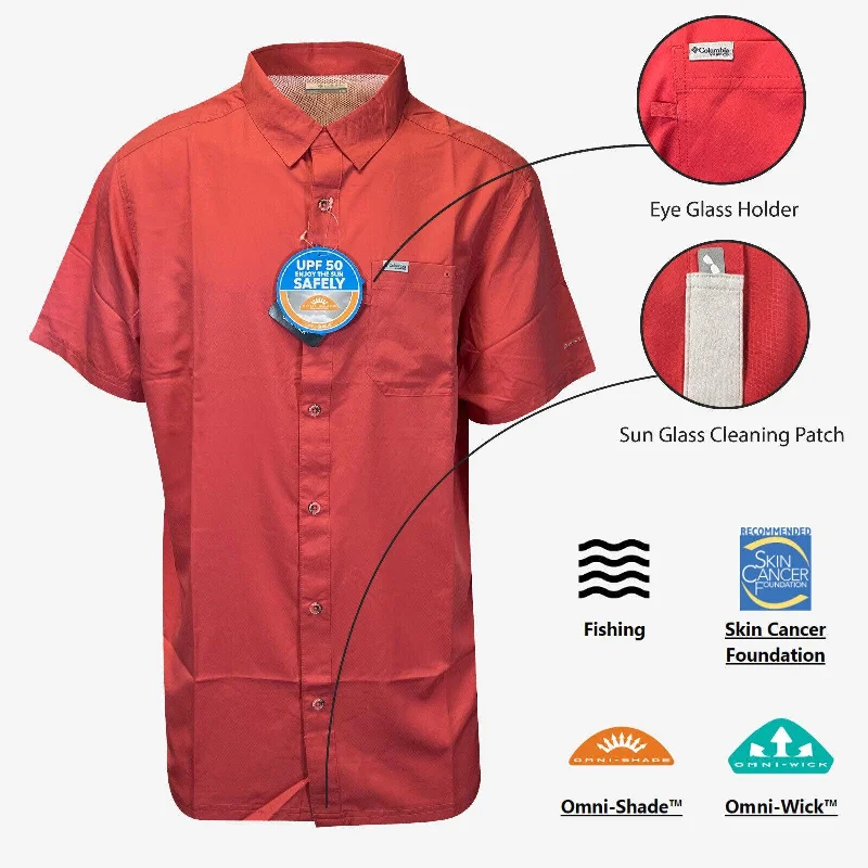 Columbia Men's Sunset Red Shirt Slack Tide PFG Camp Shirt UPF 50 S/S (683)