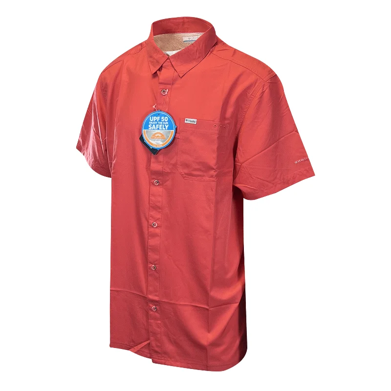 Columbia Men's Sunset Red Shirt Slack Tide PFG Camp Shirt UPF 50 S/S (683)