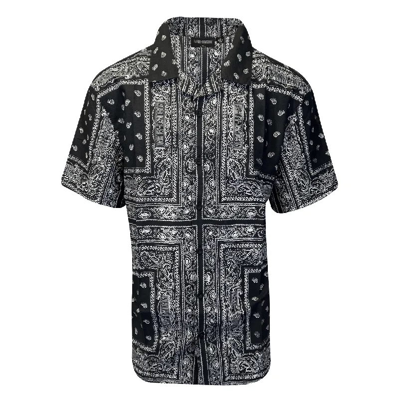 Branded  Men's Black Beauty Print Shirt Bandana Short Sleeve (S65)