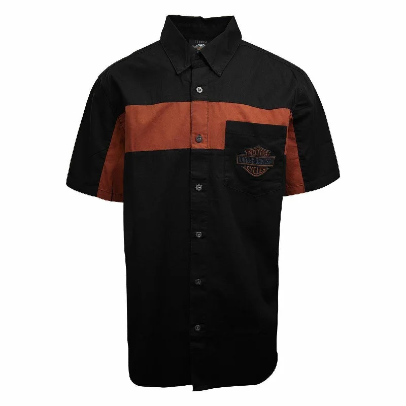 Branded  Men's Copper Block Logo Two Tone S/S Woven Shirt (S47)