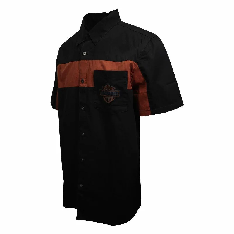 Branded  Men's Copper Block Logo Two Tone S/S Woven Shirt (S47)