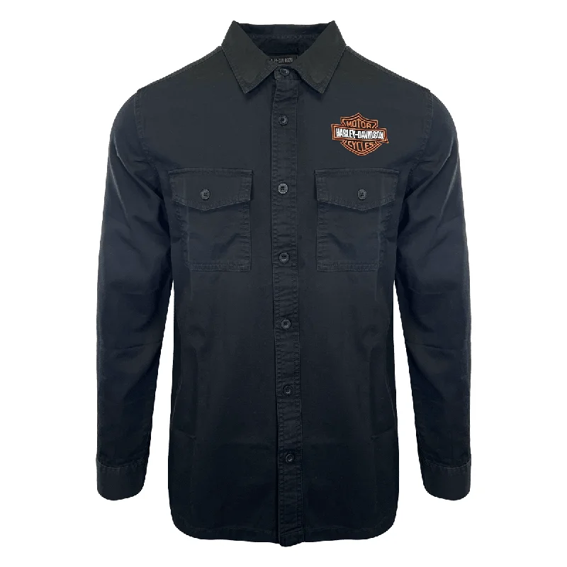 Branded  Men's Shirt Black Beauty Bar & Shield Long Sleeve (S65)