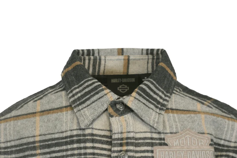 Branded  Men's Shirt Grey Plaid Bar & Shield Premium L/S (S62)