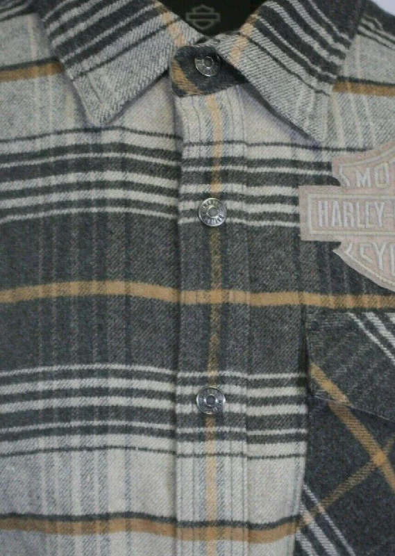 Branded  Men's Shirt Grey Plaid Bar & Shield Premium L/S (S62)