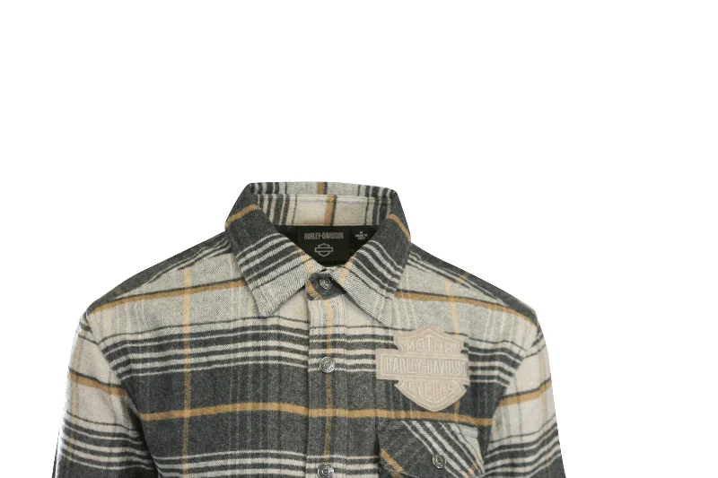 Branded  Men's Shirt Grey Plaid Bar & Shield Premium L/S (S62)