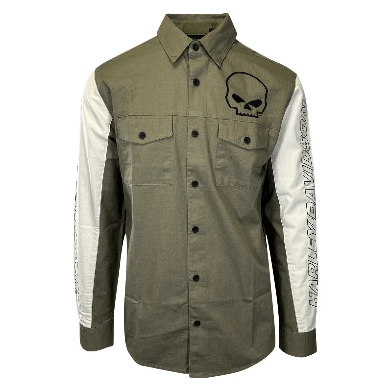 Branded  Men's Shirt Khaki Green Willie G Skull Viper L/S (S66)