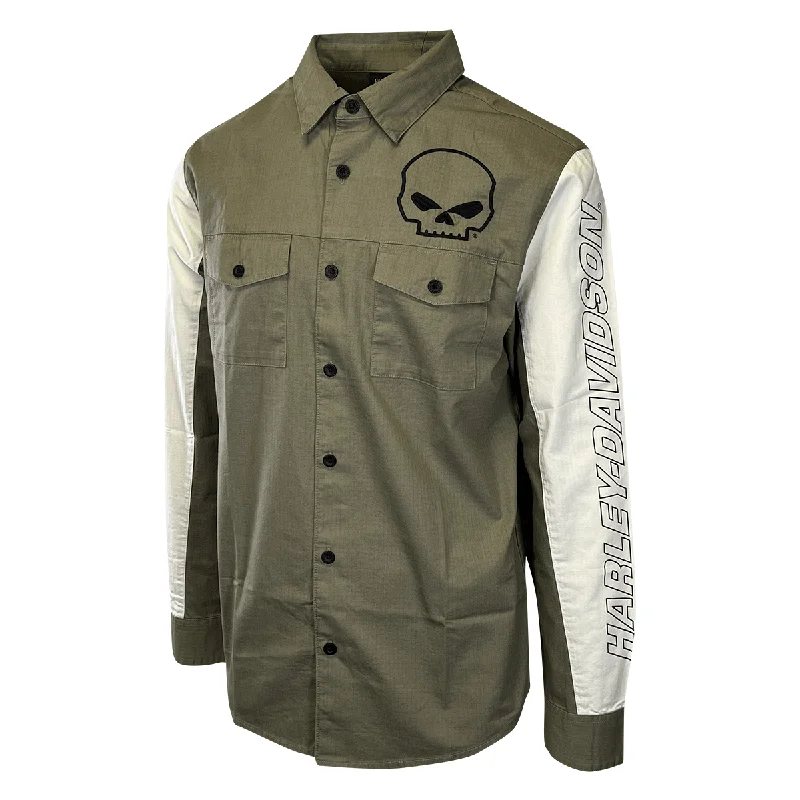 Branded  Men's Shirt Khaki Green Willie G Skull Viper L/S (S66)