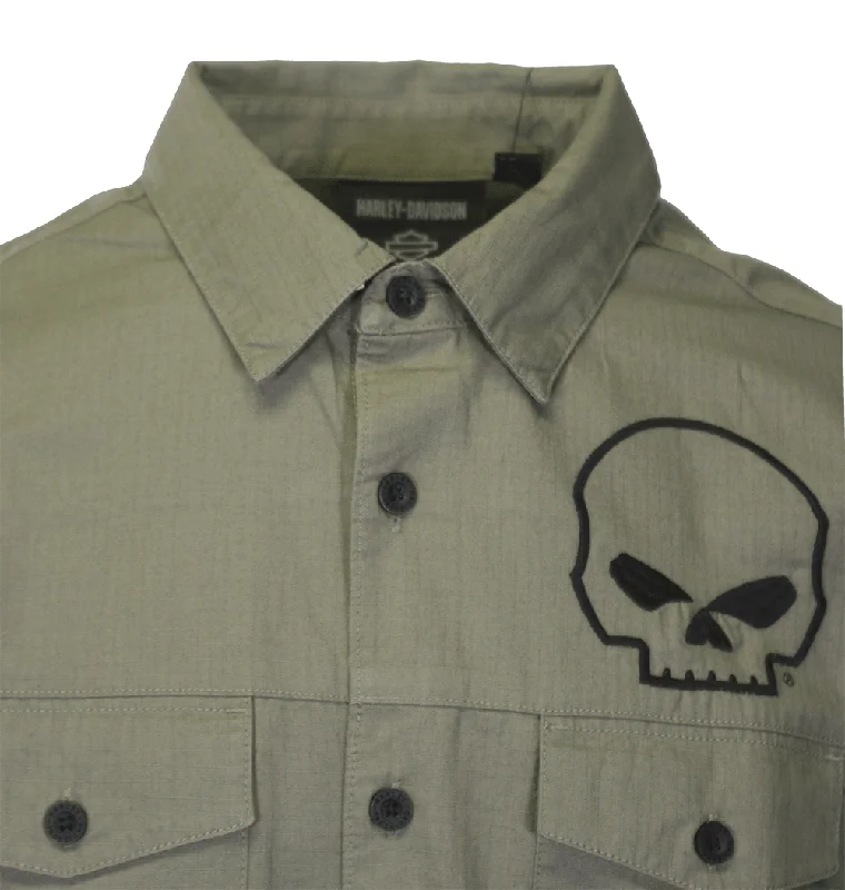 Branded  Men's Shirt Khaki Green Willie G Skull Viper L/S (S66)