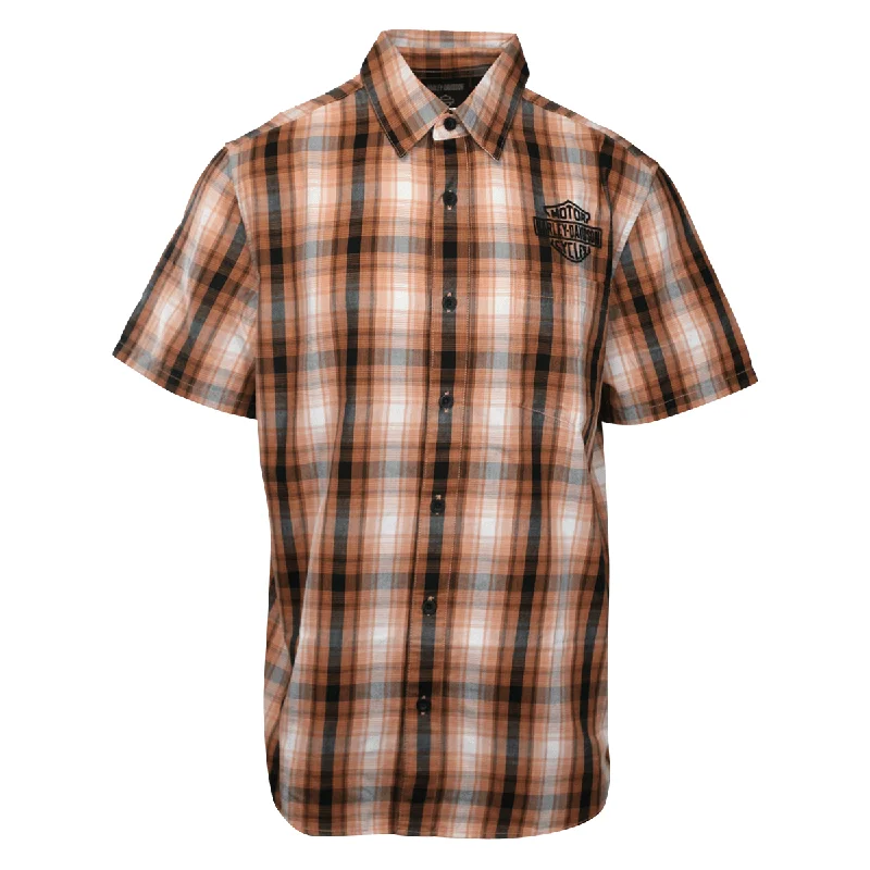 Branded  Men's Shirt Orange Plaid Screamin' Eagle S/S Shirt (S56)