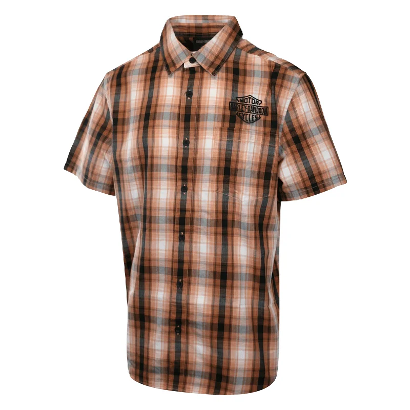 Branded  Men's Shirt Orange Plaid Screamin' Eagle S/S Shirt (S56)