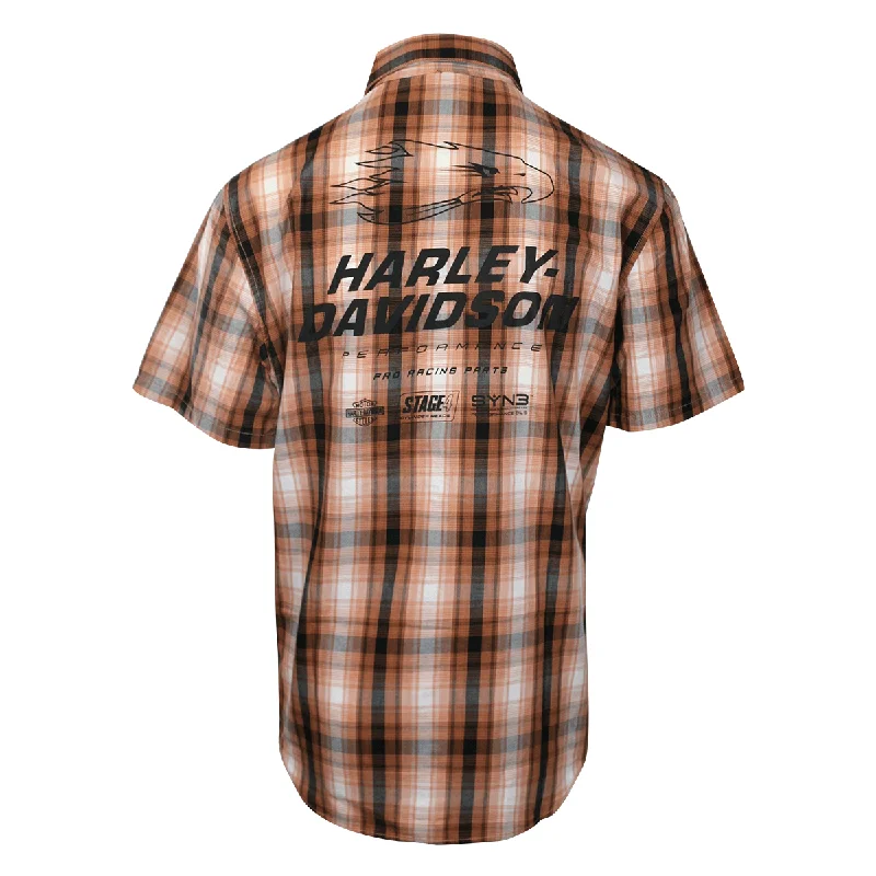 Branded  Men's Shirt Orange Plaid Screamin' Eagle S/S Shirt (S56)