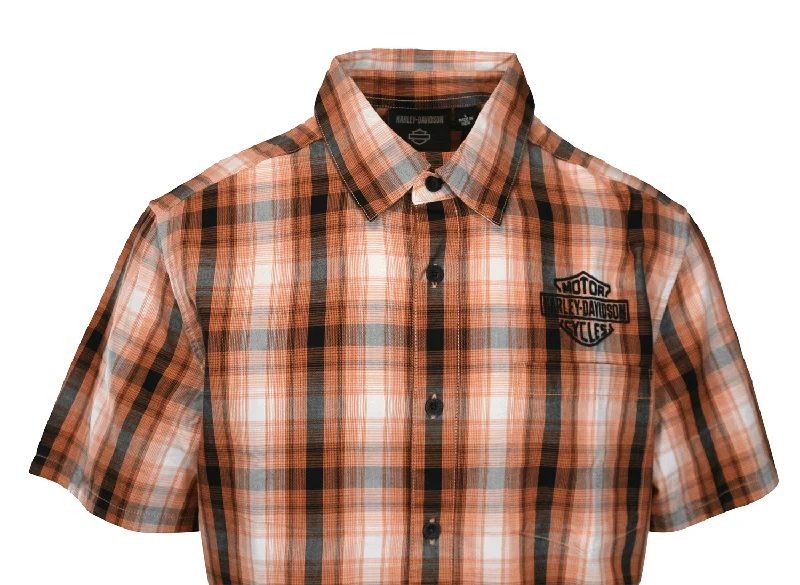 Branded  Men's Shirt Orange Plaid Screamin' Eagle S/S Shirt (S56)