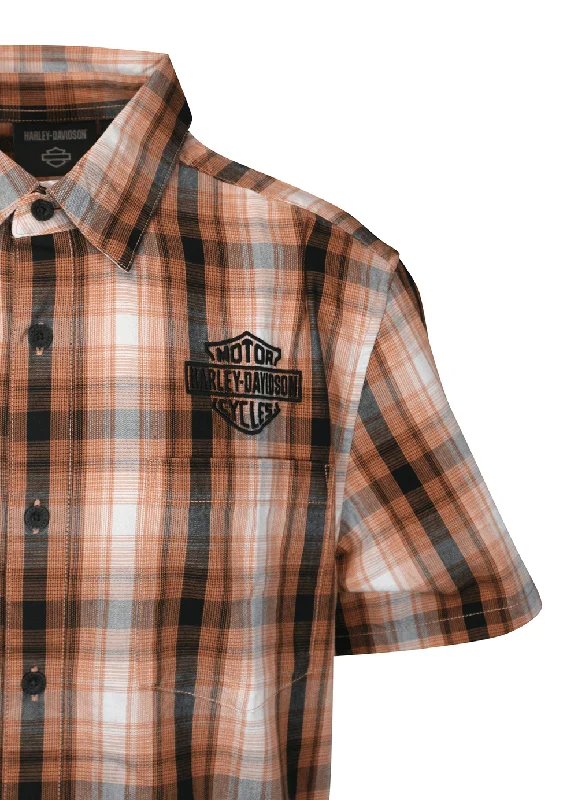 Branded  Men's Shirt Orange Plaid Screamin' Eagle S/S Shirt (S56)