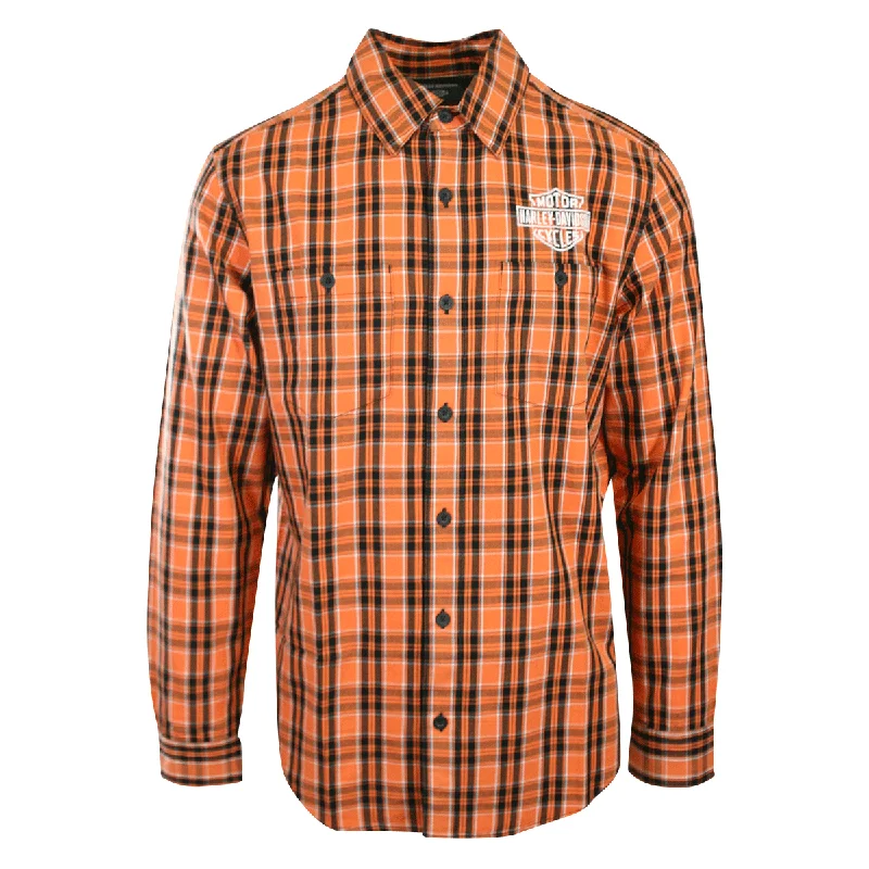 Branded  Men's Shirt Orange Screamin' Eagle Plaid L/S (S55)