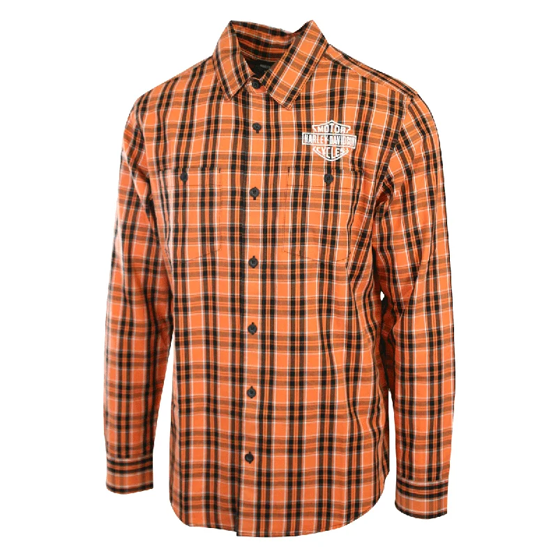 Branded  Men's Shirt Orange Screamin' Eagle Plaid L/S (S55)