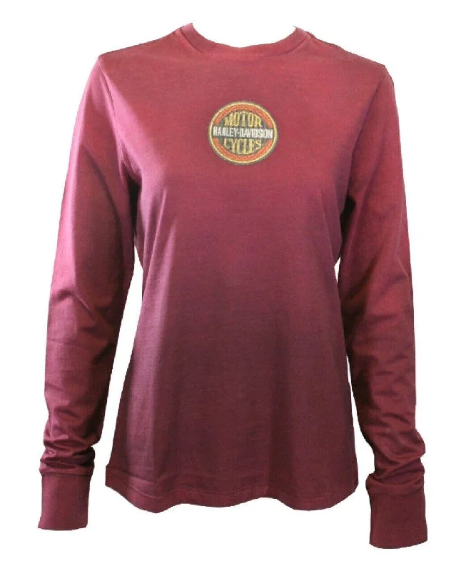 Branded Women's T-Shirt Burgundy Studded Eagle Long Sleeve Tee (S41)