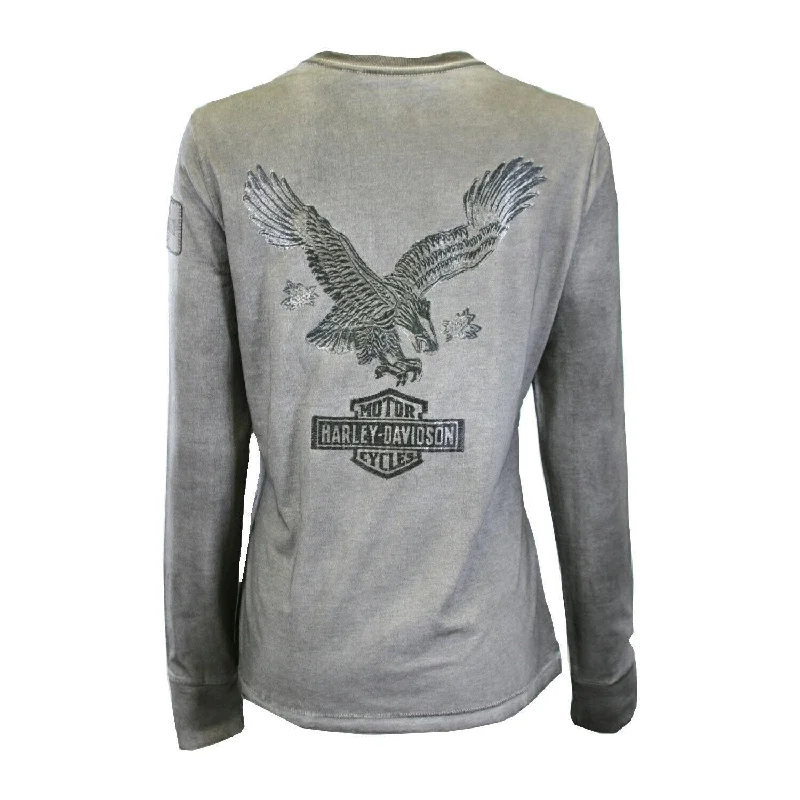 Branded Women's T-Shirt Grey Eagle Logo Back Long Sleeve Tee (S43)