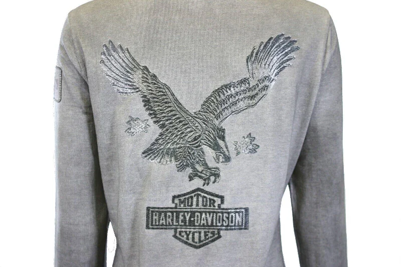 Branded Women's T-Shirt Grey Eagle Logo Back Long Sleeve Tee (S43)