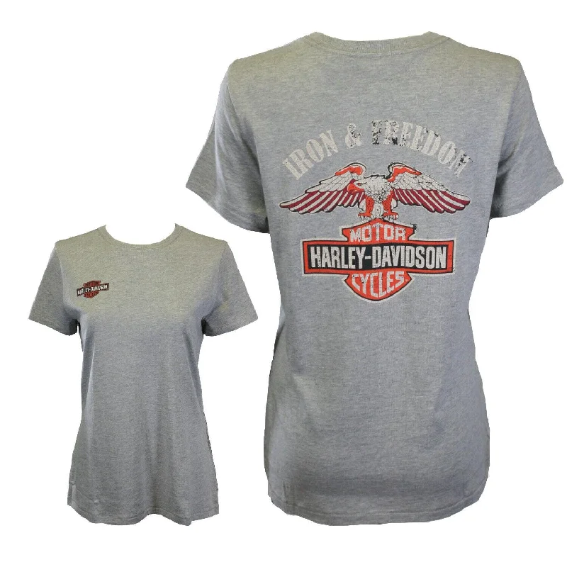 Branded Women's T-Shirt Grey Iron & Freedom Eagle Short Sleeve Tee (S44)