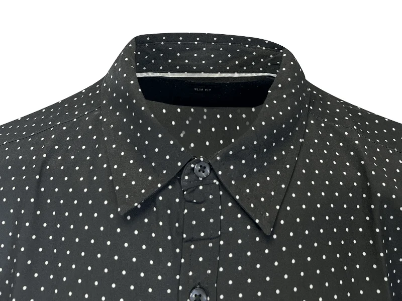 Kenneth Cole Men's Black Shirt Dotted 2 Pockets Woven Short Sleeve (S06)