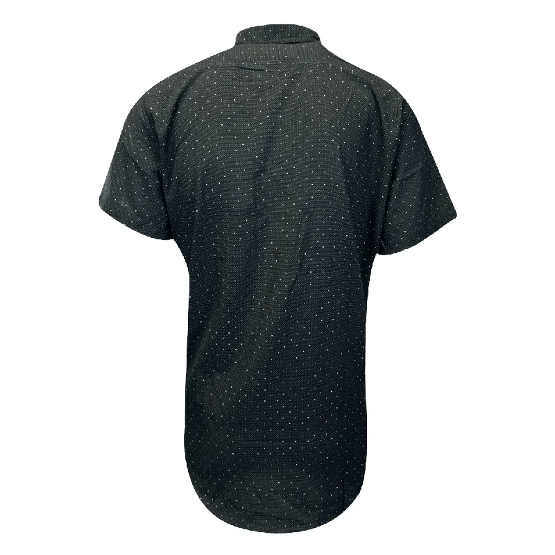 Kenneth Cole Men's Black Shirt Green White Dotted Short Sleeve Woven (S11)