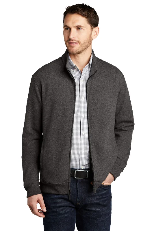 Port Authority Mens Interlock Full Zip Jacket - Heather Charcoal Grey/Heather Medium Grey