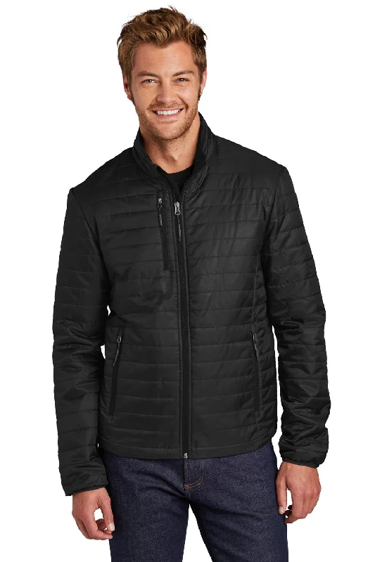 Port Authority Mens Water Resistant Packable Puffy Full Zip Jacket - Deep Black