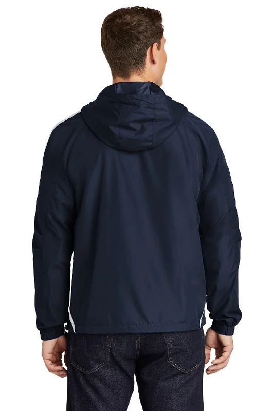 Sport-Tek Mens 1/4 Zip Hooded Jacket - True Navy Blue/White