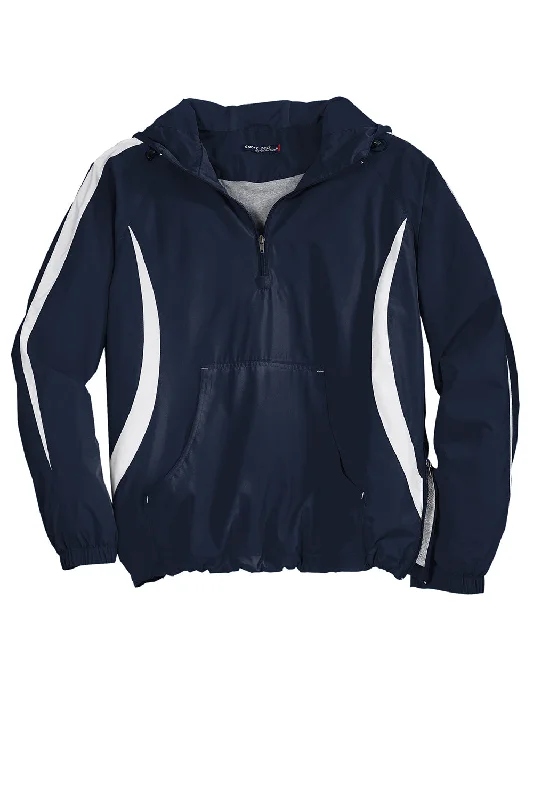 Sport-Tek Mens 1/4 Zip Hooded Jacket - True Navy Blue/White