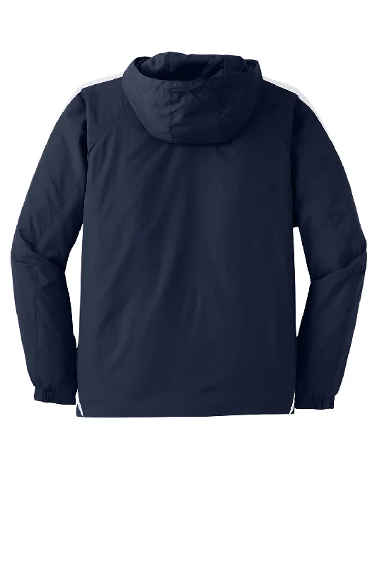 Sport-Tek Mens 1/4 Zip Hooded Jacket - True Navy Blue/White