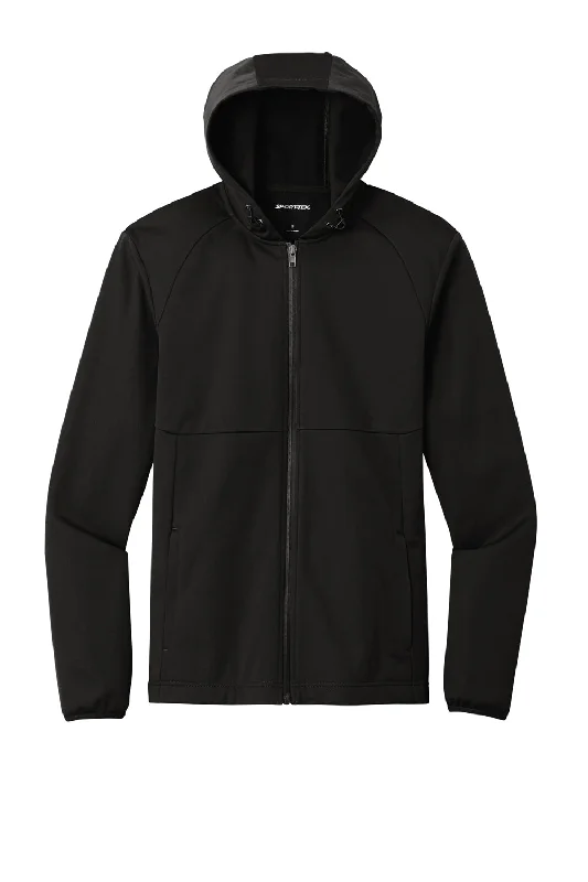 Sport-Tek Mens Wind & Water Resistant Full Zip Hooded Soft Shell Jacket - Deep Black