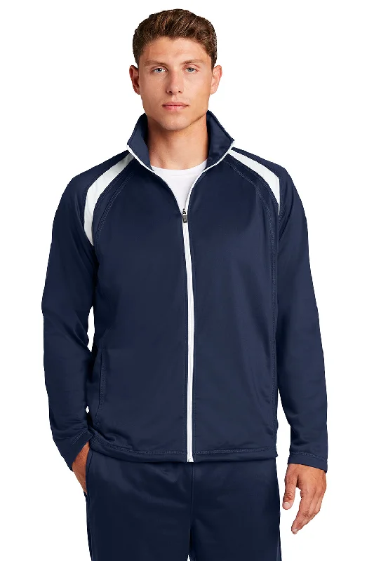 Sport-Tek Mens Full Zip Track Jacket - True Navy Blue/White