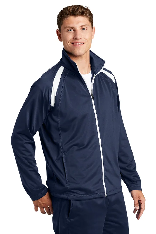 Sport-Tek Mens Full Zip Track Jacket - True Navy Blue/White