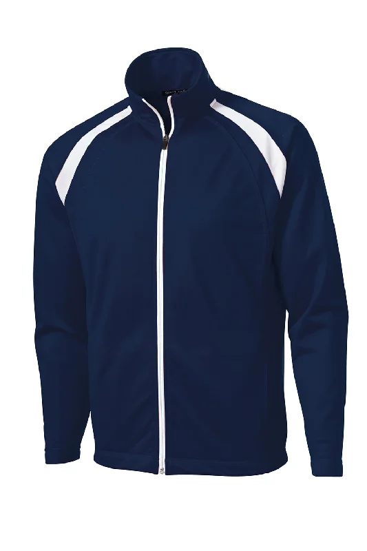 Sport-Tek Mens Full Zip Track Jacket - True Navy Blue/White