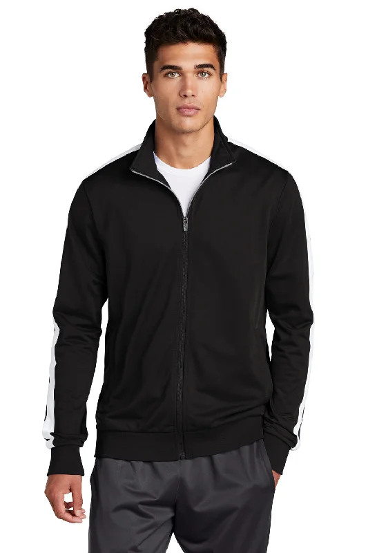 Sport-Tek Mens Full Zip Track Jacket - Black/White