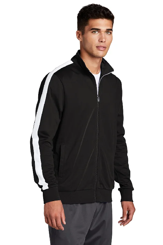 Sport-Tek Mens Full Zip Track Jacket - Black/White