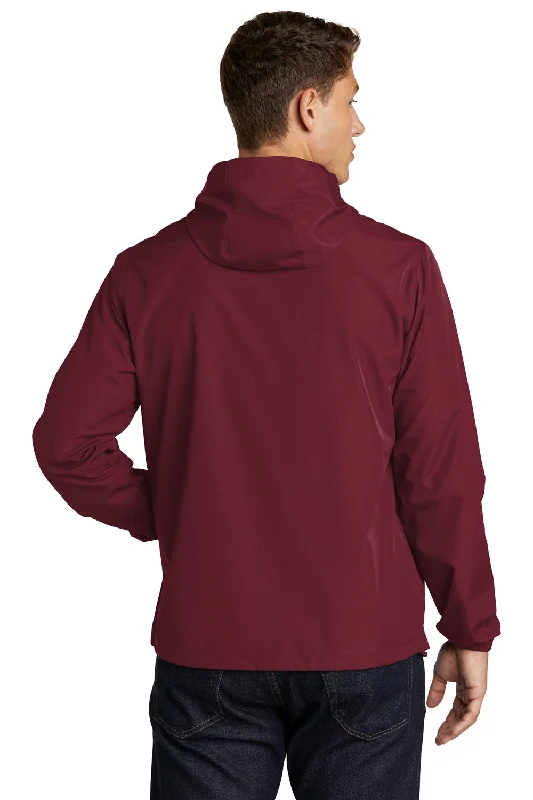 Sport-Tek Mens Packable Anorak 1/4 Zip Hooded Jacket - Maroon