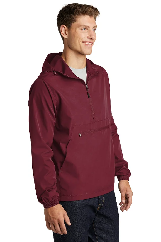 Sport-Tek Mens Packable Anorak 1/4 Zip Hooded Jacket - Maroon