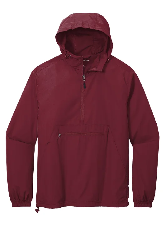 Sport-Tek Mens Packable Anorak 1/4 Zip Hooded Jacket - Maroon