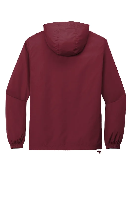 Sport-Tek Mens Packable Anorak 1/4 Zip Hooded Jacket - Maroon