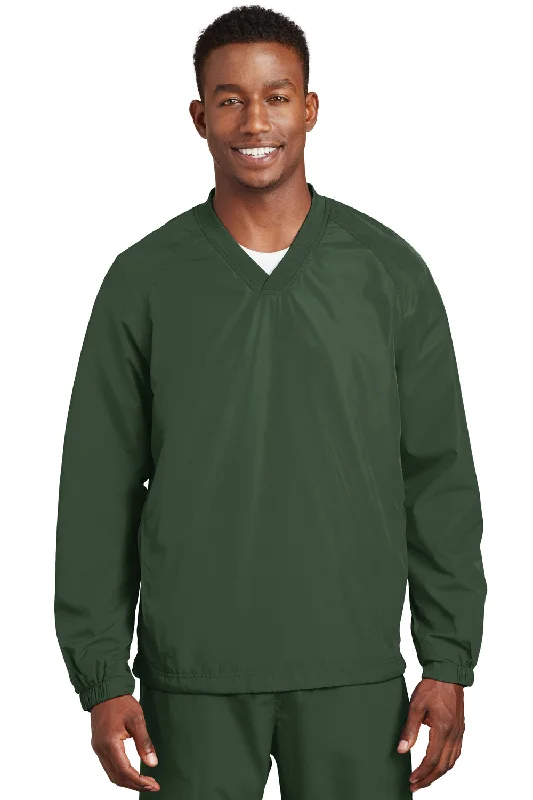 Sport-Tek Mens V-Neck Wind Jacket - Forest Green - Closeout