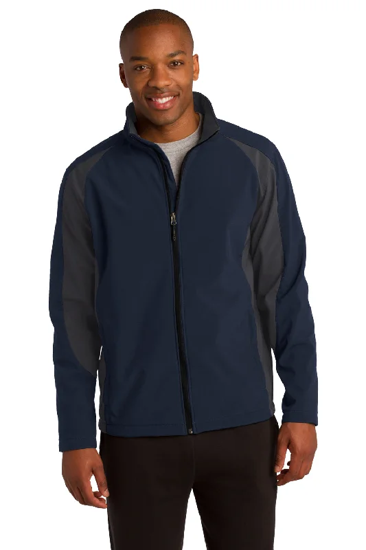 Sport-Tek Mens Water Resistant Full Zip Jacket - True Navy Blue/Iron Grey - Closeout