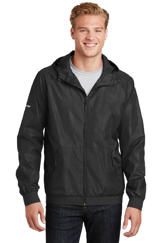 Sport-Tek Mens Wind & Water Resistant Full Zip Hooded Jacket - Black - Closeout