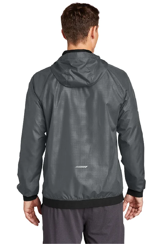 Sport-Tek Mens Wind & Water Resistant Full Zip Hooded Jacket - Graphite Grey/Black